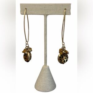 #729 Leopard Print Gold Dangle Earrings | Long Statement Drop